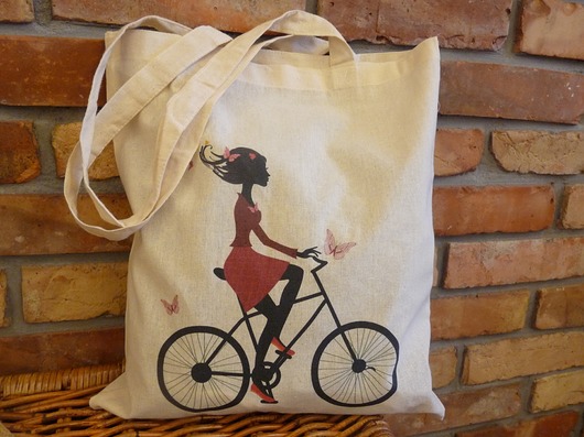 Ekologiczna torba, dziewczyna na rowerze nkcraftstudio