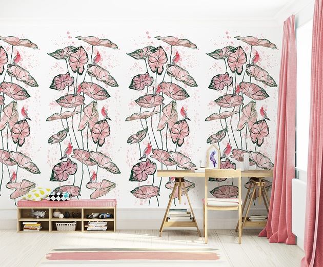 naklejki ścienne do pokoju dziecka Tapeta dla dzieci Różowe Papugi ( Pink Parrot)