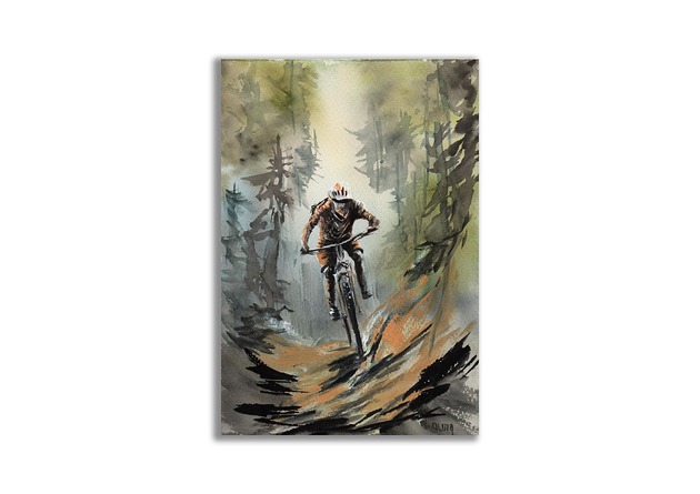 grafiki i ilustracje Akwarela ręcznie malowana "Rower" + rama