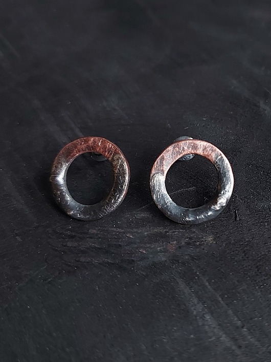 kolczyki z miedzi COPPER koła M/ kolczyki z miedzi i srebra