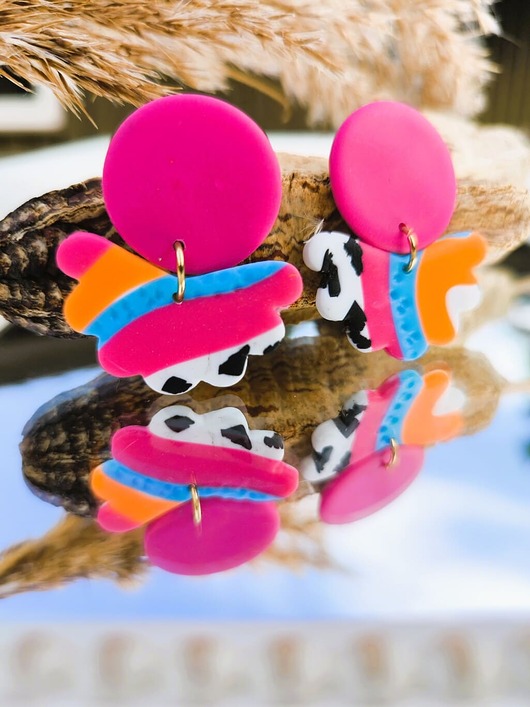 kolczyki z masy plastycznej Wiszące kolorowe kolczyki WACHLARZE