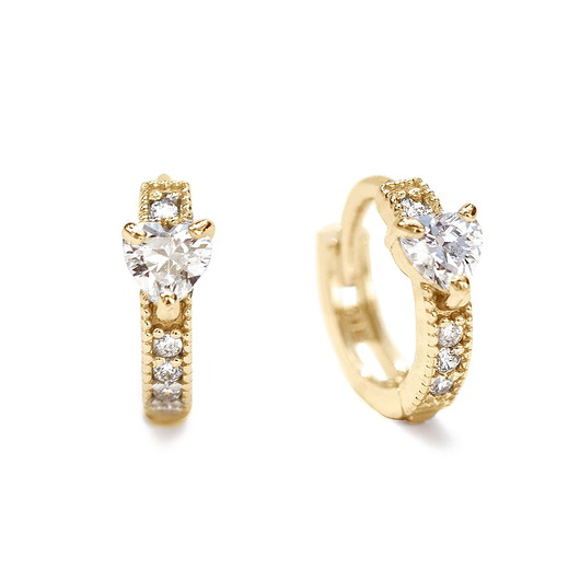 kolczyki pozłacane Kolczyki małe koła 9,5mm "Crystal Heart" z cyrkoniami - srebro 925 pozłacane