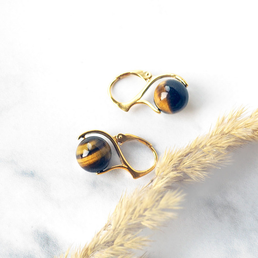 kolczyki pozłacane SREBRO POZŁACANE śliczne kolczyki z okiem tygrysim