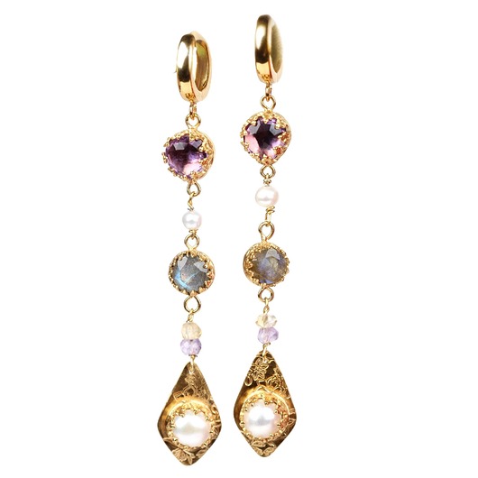 kolczyki pozłacane Złote kolczyki wiszące Vintage z kamieniami szlachetnymi