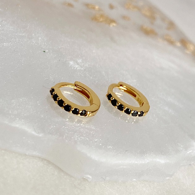 kolczyki srebrne Kolczyki małe koła z czarnymi cyrkoniami 9mm - srebro 925 pozłacane