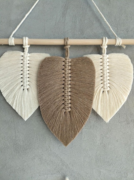 makramy Makrama Liście Beż Ecru Elegancka Precyzyjne Rękodzieło Boho 30 cm