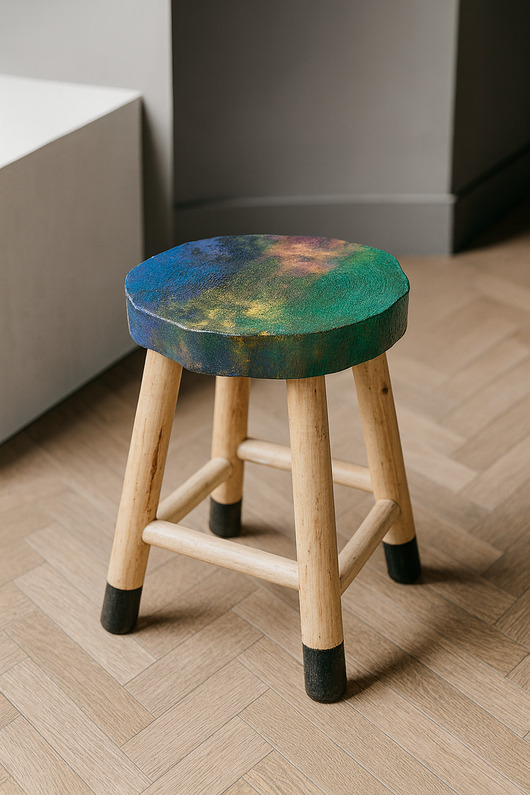 stołki Drewniany taboret z ręcznie malowanym wzorem - stolik z drewna paulowni