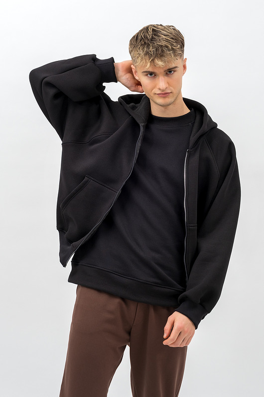 bluzy męskie Bluza z kapturem na zamek ,,BERET" czarny