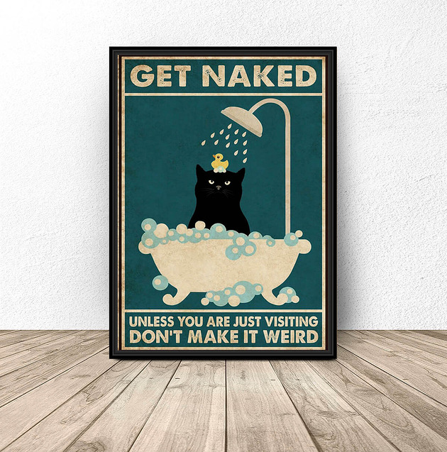 plakaty Plakat do łazienki z kotem "Get naked"