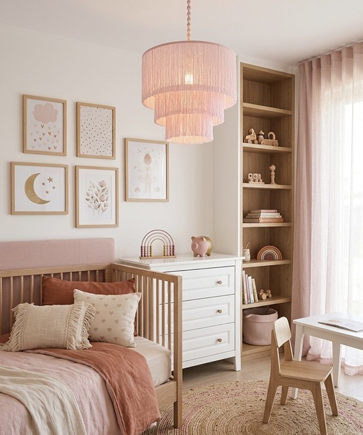 lampy do pokoju dziecka Lampa do pokoju dziewczynki frędzle ,,baby pink