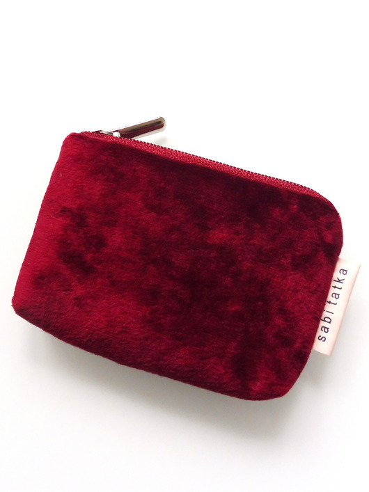 portfele damskie Welurowy portfel etui na karty Bordowy