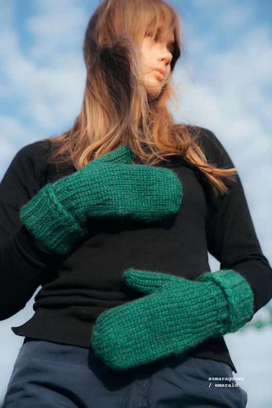 rękawiczki damskie Rękawiczki PŁOMYKÓWKI Szmaragdowy - Puchate Ciepłe na 2 Palce Onesize