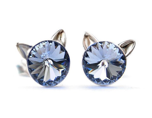 kolczyki swarovski Kolczyki - kryształy Swarovski - kotki Light Sapphire (większe)