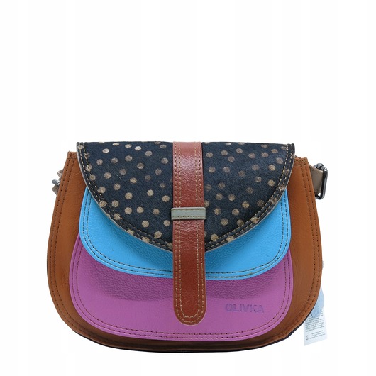 torby na ramię Torebka ze skrawków skóry naturalnej na ramię pojemna kolorowa OLIVKA
