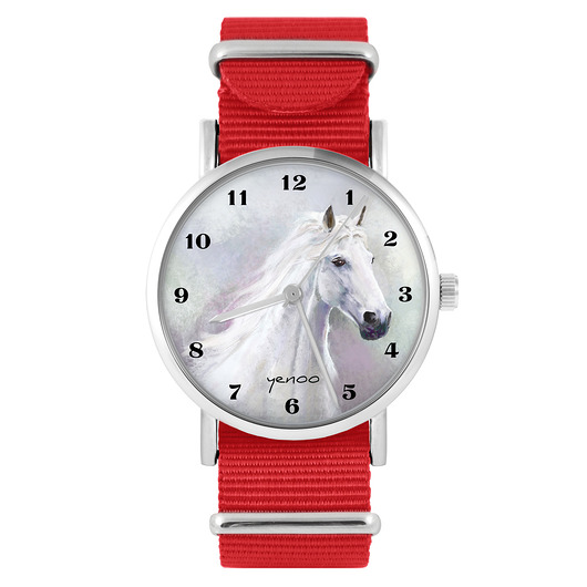 zegarki damskie Zegarek - Biały koń - czerwony, nylonowy