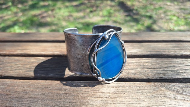 bransoletki wire wrapping Niebieski agat - bransoletka regulowana