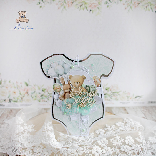kartki, zaproszenia na chrzest Kartka body na chrzest, pamiątka chrztu "Mint Bear" GOTOWA