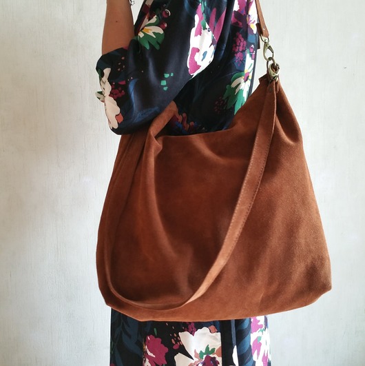 torby na ramię Skórzana torebka na ramię  ZAMSZOWA ruda