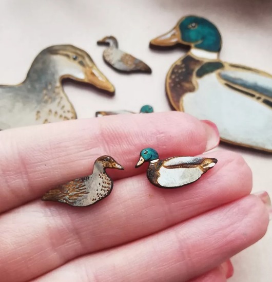 kolczyki drewniane Kaczki malowane większe