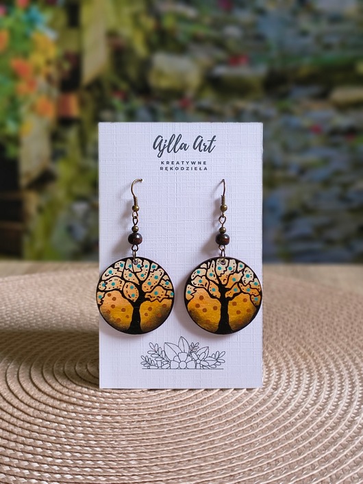 kolczyki drewniane Kolczyki malowane ręcznie boho Magiczne Drzewo