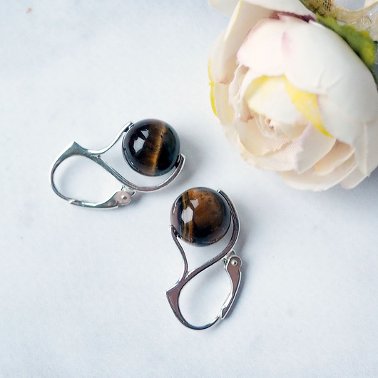 kolczyki srebrne SREBRNE KOLCZYKI Z tygrysim okiem minerałem