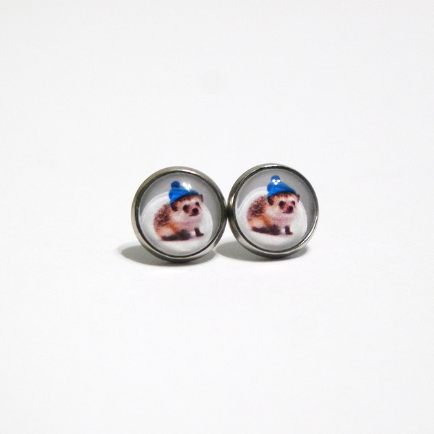 kolczyki szklane Kolczyki - Jeżyk, Snow buddies - sztyfty, mini