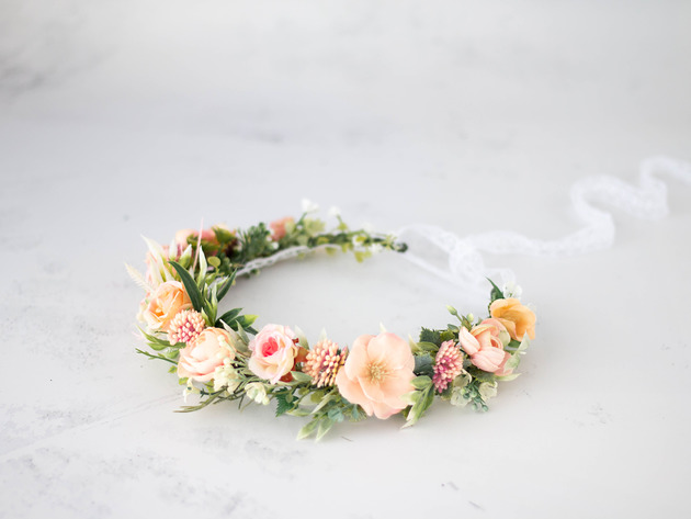 Brzoskwiniowy wianek w stylu boho Lola White