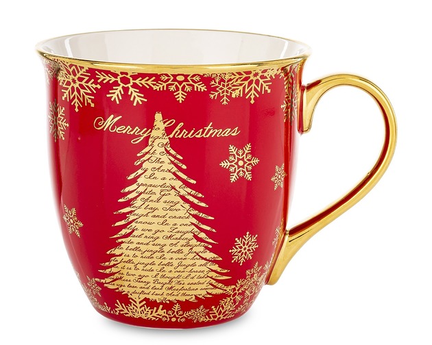 dekoracje świąteczne Kubek porcelanowy 11x15x11,5 cm CONIFERE 560 ml czerwony