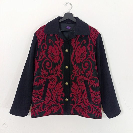 kurtki damskie Kurtka wełniana M z ludowej, wełnianej tkaniny z PRL-u