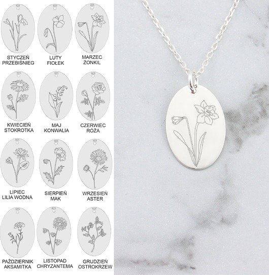 srebrne naszyjniki Birth flower naszyjnik kwiaty Twój miesiąc urodz