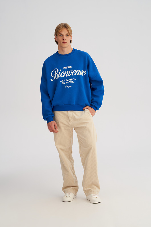 bluzy męskie Bluza bez kaptura LOOSE FIT kobalt BIENVENUE męska