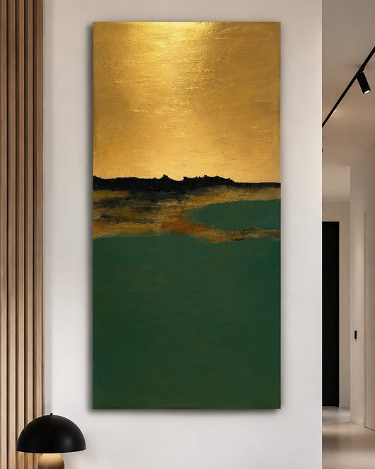 obrazy ELEGANCKA ZIELEŃ - ręcznie malowany obraz na płótnie 80x160cm