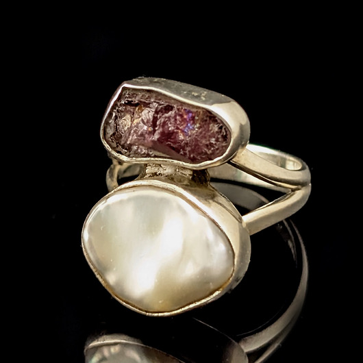 pierścionki srebrne Pierścionek turmalin z perłą