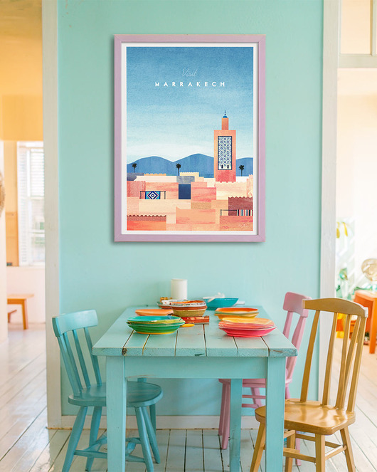 plakaty Plakat Maroko Marrakesz - panorama miasta z Meczetem Księgarzy