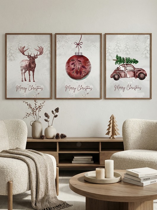 plakaty Zestaw 3 plakatów Burgundy decorations