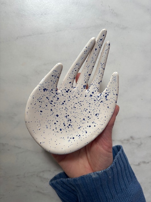pojemniki na biżuterię Ceramiczna Łapka Handmade Talerzyk na Biżuterię Niebieskie Ciapki