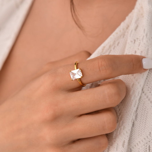 pierścionki złote Złoty pierścionek  WhiteTreasure z białą cyrkonią srebro 925 pozłacane