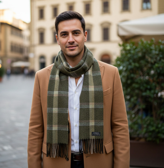 tuby i kominy Szalik Męski Zielony Kratka Wełna