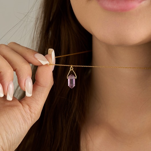 złote naszyjniki Naszyjnik ametyst- srebro 925 pozłacane