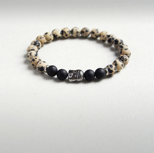 biżuteria męska Męska bransoletka - Budda - jaspis dalmatyński