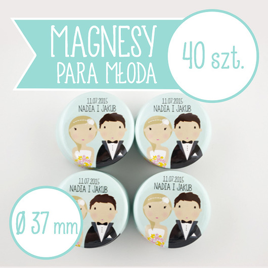 40 szt. magnesy ślubne Młoda Para 37 mm inkipinki