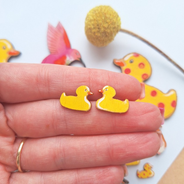 kolczyki drewniane Kaczki malowane