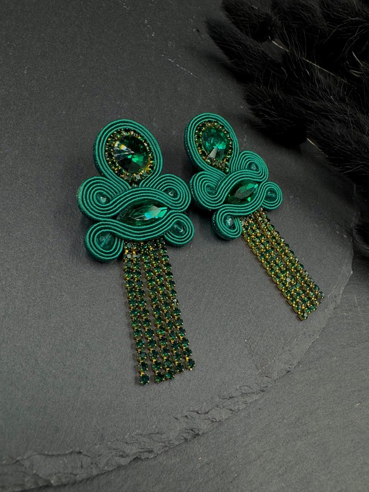 kolczyki soutache Zielone eleganckie kolczyki sutasz