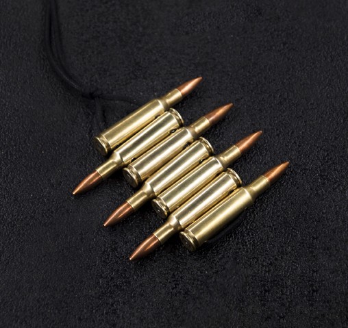 2w1 Naszyjnik z nabojów, kaliber 222. Unisex. Golden Dust