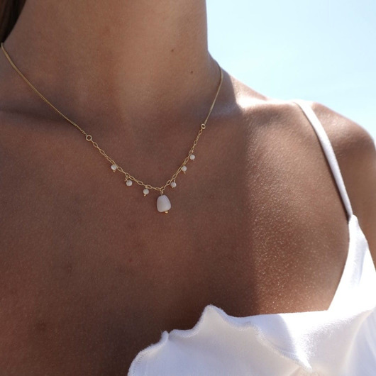 korale Srebrny naszyjnik masa perłowa RADOŚĆ