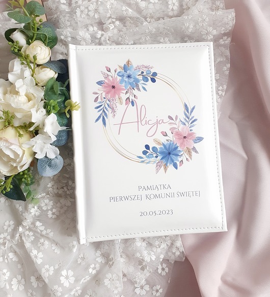 komunia - pozostałe KOLOROWE KWIATUSZKI personalizowany album pamiątka komunijna
