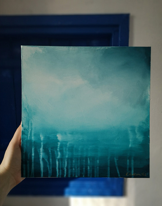 obrazy Obraz ręcznie malowany na płótnie 29x29 cm - abstrakcyjny pejzaż