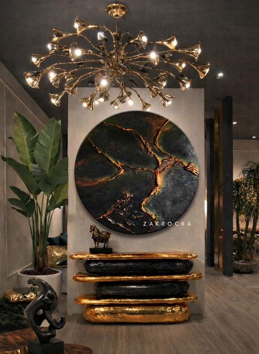 obrazy Płaskorzeźba obraz okrągły strukturalny  koło metaliczna dekoracja fi 100cm