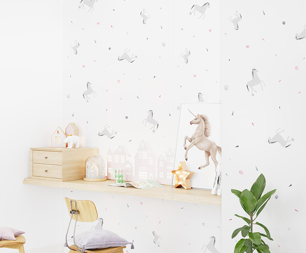 naklejki ścienne do pokoju dziecka Tapeta dziecięca Grey Unicorn