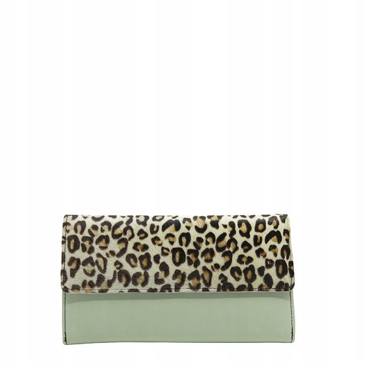 portfele damskie Portfel damski kopertówka skórzany klapka wzór regulowany pasek OLIVKA